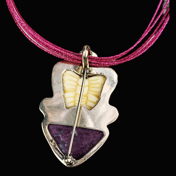 Hand Carved Butterfly Pearl Tourmaline Pin Pendant - Picture 9 of 11